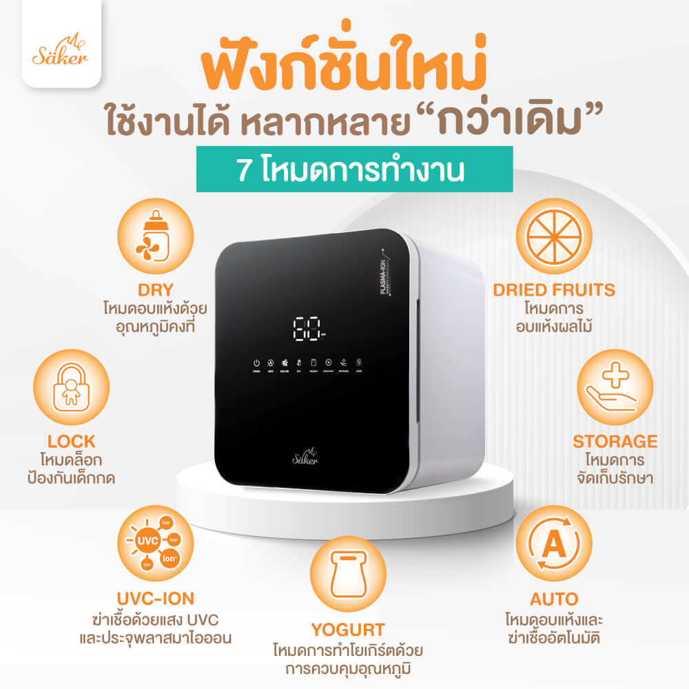 เครื่องฆ่าเชื้อ+อบแห้ง+ลดกลิ่นอับ SAKER XXL สีดำ SAKER0186-BK_6